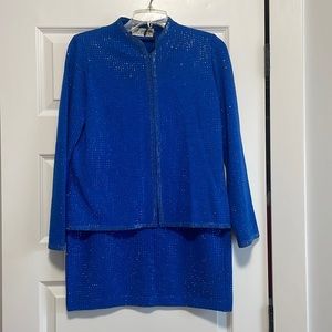 Vintage St John Evening Suit Jacket and Skirt Blue Rhinestone shimmer Size 8